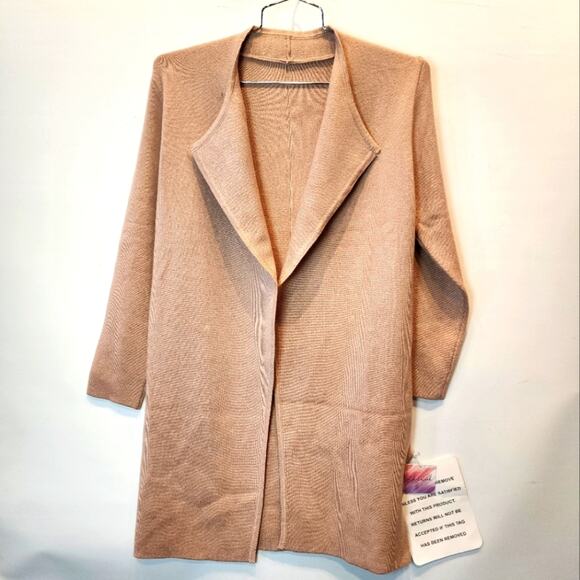 New Sweater Jacket Beige Open Front Cardigan Long Sweater Travel Size S - Picture 1 of 12